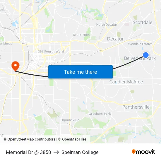 Memorial Dr @ 3850 to Spelman College map