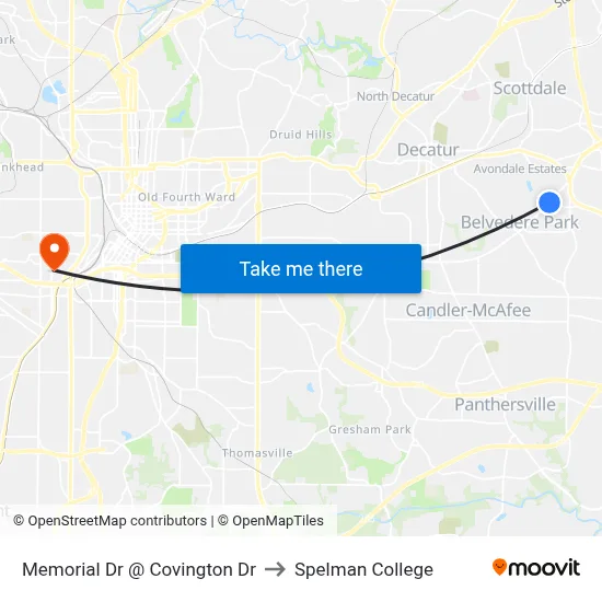 Memorial Dr @ Covington Dr to Spelman College map