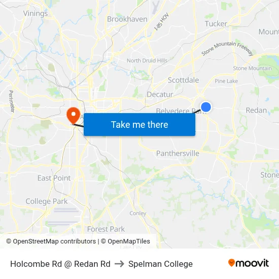 Holcombe Rd @ Redan Rd to Spelman College map