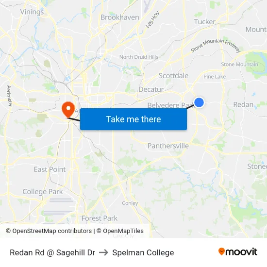 Redan Rd @ Sagehill Dr to Spelman College map