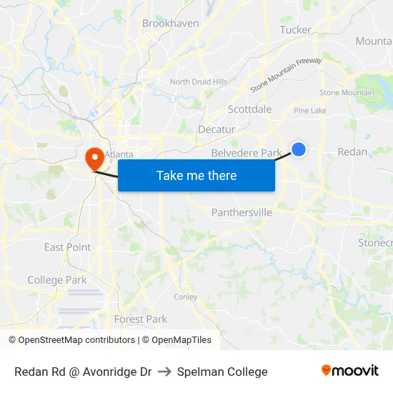 Redan Rd @ Avonridge Dr to Spelman College map
