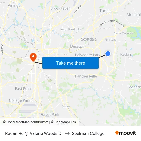 Redan Rd @ Valerie Woods Dr to Spelman College map