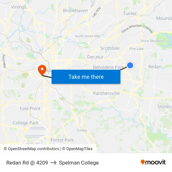 Redan Rd @ 4209 to Spelman College map