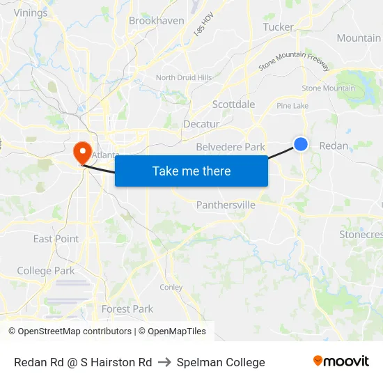Redan Rd @ S Hairston Rd to Spelman College map