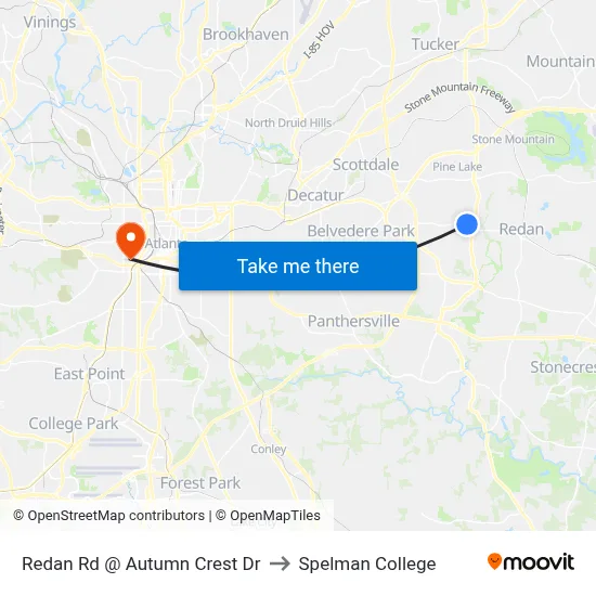 Redan Rd @ Autumn Crest Dr to Spelman College map