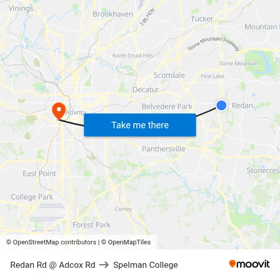 Redan Rd @ Adcox Rd to Spelman College map