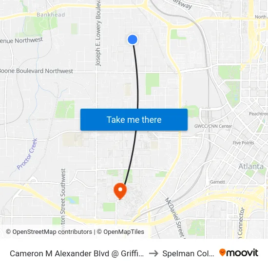 Cameron M Alexander Blvd @ Griffin St NW to Spelman College map