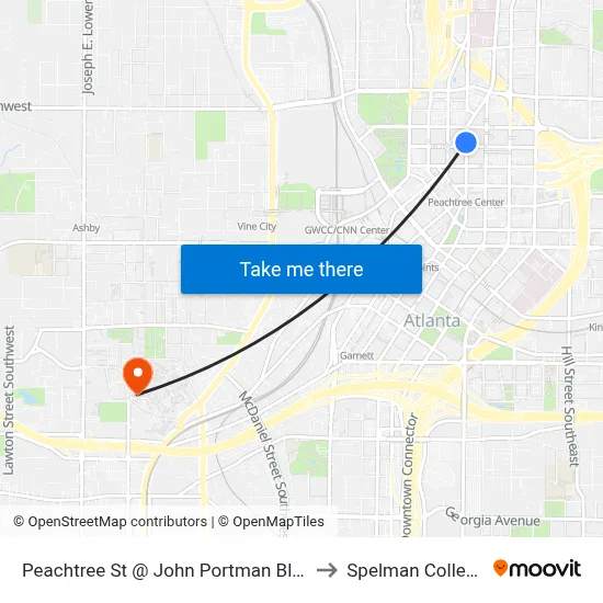 Peachtree St @ John Portman Blvd to Spelman College map