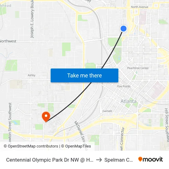 Centennial Olympic Park Dr NW @ Hunnicutt St to Spelman College map