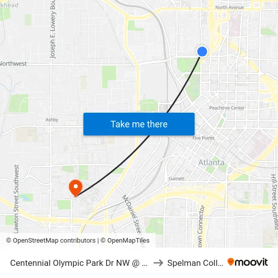 Centennial Olympic Park Dr NW @ Mills St to Spelman College map