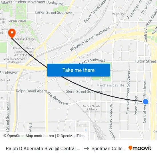 Ralph D Abernath Blvd @ Central Ave to Spelman College map