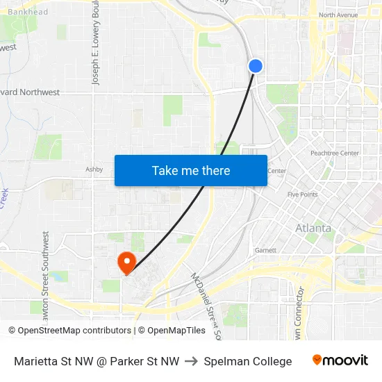 Marietta St NW @ Parker St NW to Spelman College map