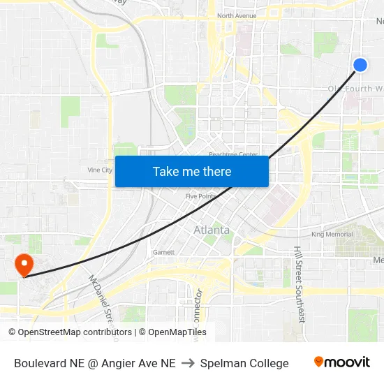 Boulevard NE @ Angier Ave NE to Spelman College map