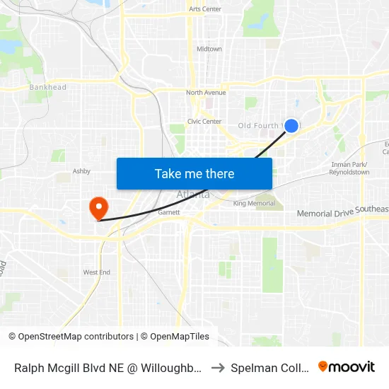 Ralph Mcgill Blvd NE @ Willoughby Way to Spelman College map