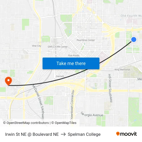 Irwin St NE @ Boulevard NE to Spelman College map