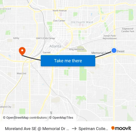 Moreland Ave SE @ Memorial Dr SE to Spelman College map