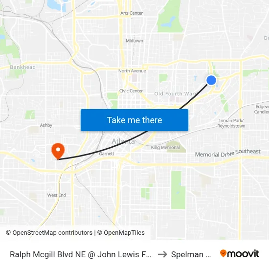Ralph Mcgill Blvd NE @ John Lewis Freedom Pkwy NE to Spelman College map