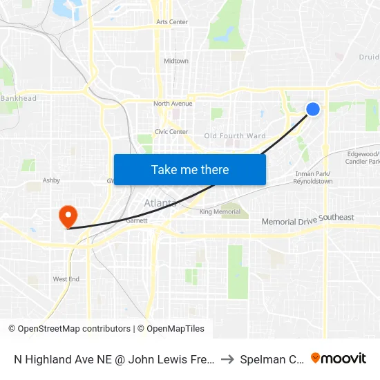 N Highland Ave NE @ John Lewis Freedom Pkwy NE to Spelman College map