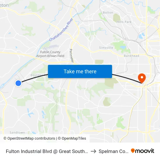 Fulton Industrial Blvd @ Great Southwest Pkwy to Spelman College map