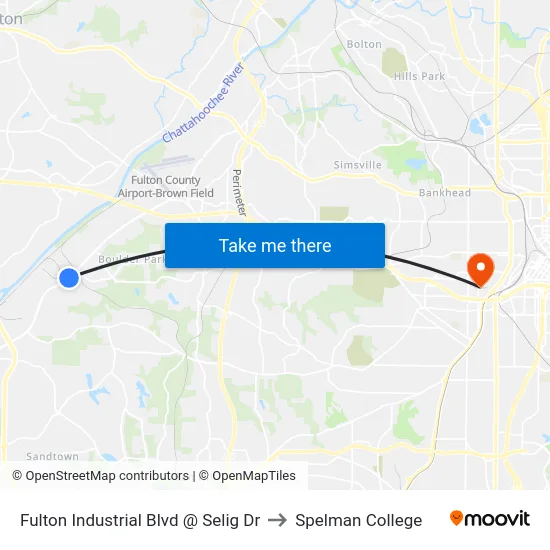 Fulton Industrial Blvd @ Selig Dr to Spelman College map