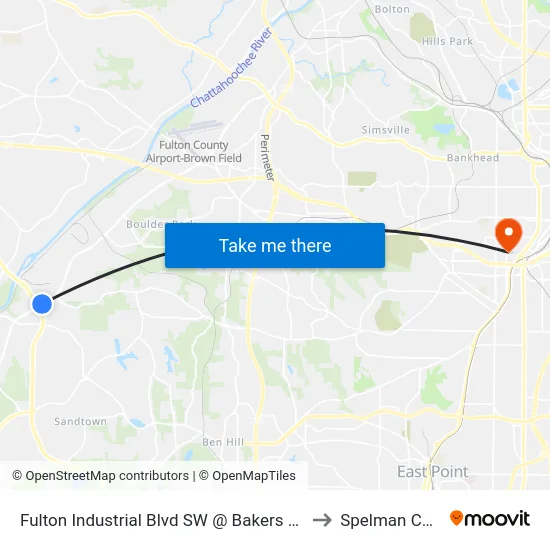 Fulton Industrial Blvd SW @ Bakers Ferry Rd (S) to Spelman College map