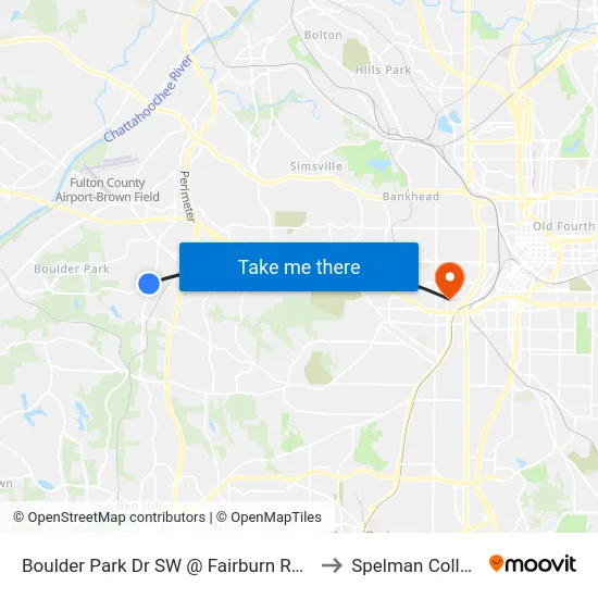 Boulder Park Dr SW @ Fairburn Rd SW to Spelman College map