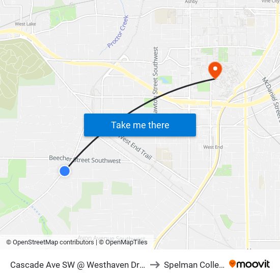 Cascade Ave SW @ Westhaven Dr SW to Spelman College map