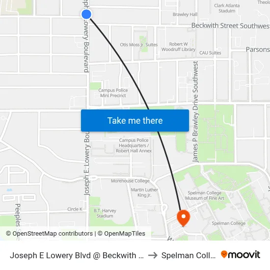 Joseph E Lowery Blvd @ Beckwith St SW to Spelman College map