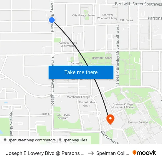 Joseph E Lowery Blvd @ Parsons St SW to Spelman College map