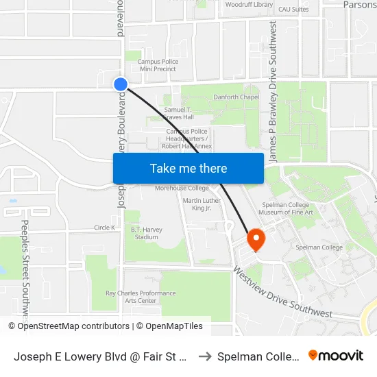 Joseph E Lowery Blvd @ Fair St SW to Spelman College map