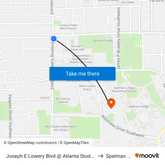 Joseph E Lowery Blvd @ Atlanta Student Movement Blvd to Spelman College map