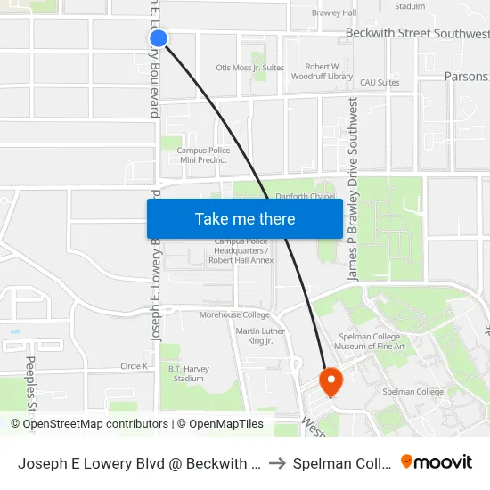 Joseph E Lowery Blvd @ Beckwith St SW to Spelman College map