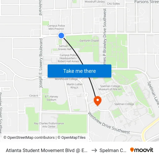 Atlanta Student Movement Blvd @ Euharlee St SW to Spelman College map