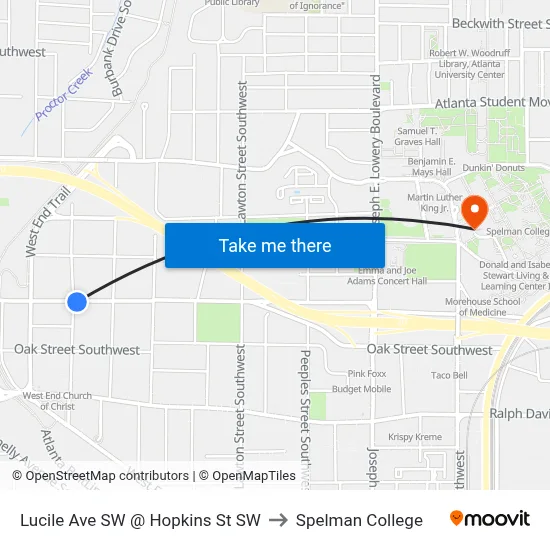 Lucile Ave SW @ Hopkins St SW to Spelman College map