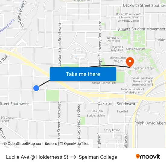 Lucile Ave @ Holderness St to Spelman College map