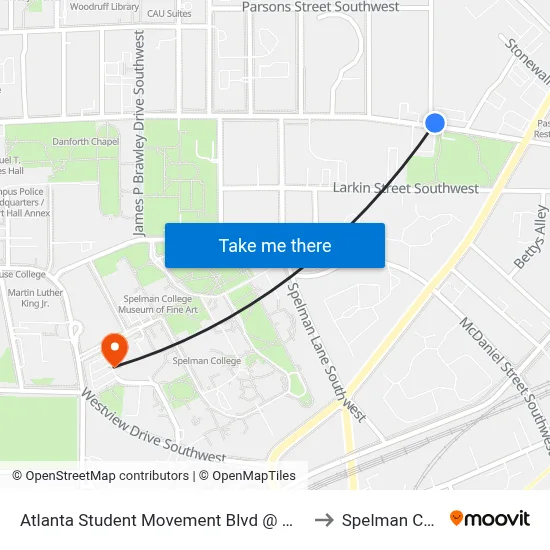 Atlanta Student Movement Blvd @ Walnut St SW to Spelman College map