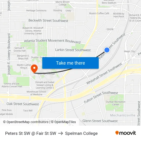 Peters St SW @ Fair St SW to Spelman College map