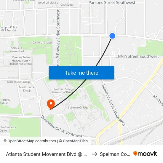 Atlanta Student Movement Blvd @ Elm St SW to Spelman College map