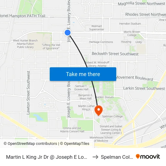 Martin L King Jr Dr @ Joseph E Lowery Blvd to Spelman College map