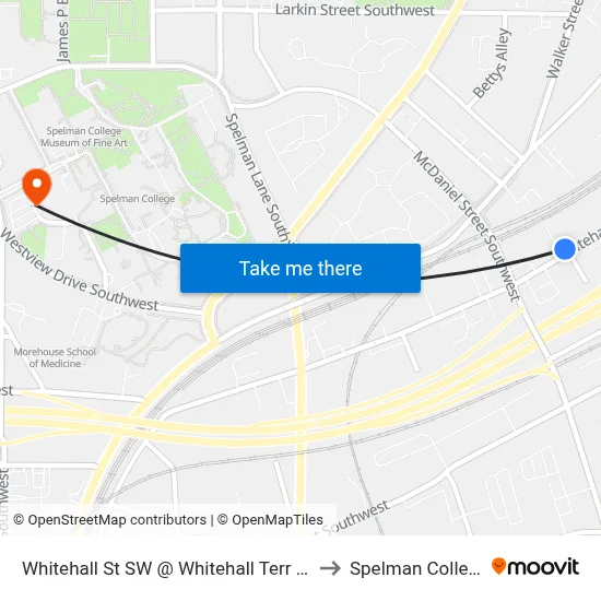 Whitehall St SW @ Whitehall Terr SW to Spelman College map