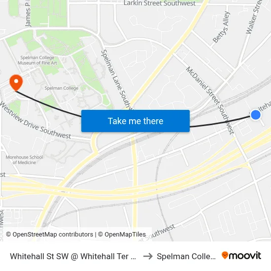 Whitehall St SW @ Whitehall Ter SW to Spelman College map