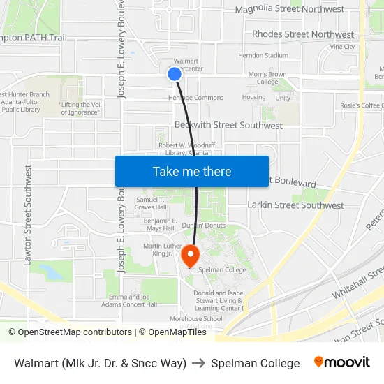 Walmart (Mlk Jr. Dr. & Sncc Way) to Spelman College map