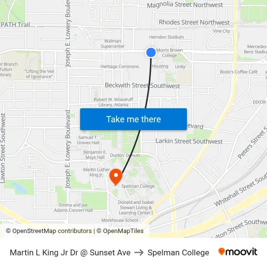 Martin L King Jr Dr @ Sunset Ave to Spelman College map