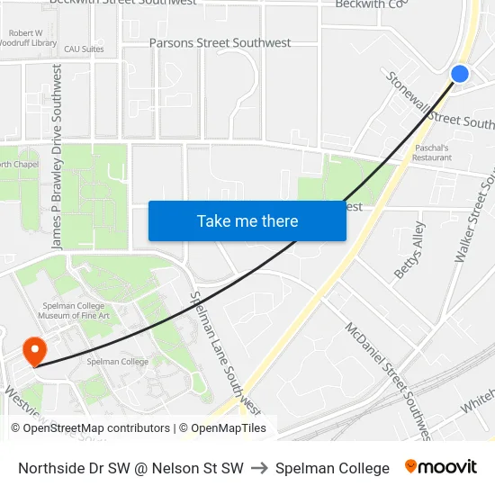 Northside Dr SW @ Nelson St SW to Spelman College map