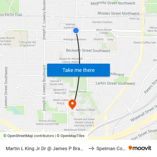 Martin L King Jr Dr @ James P Brawley Dr SW to Spelman College map