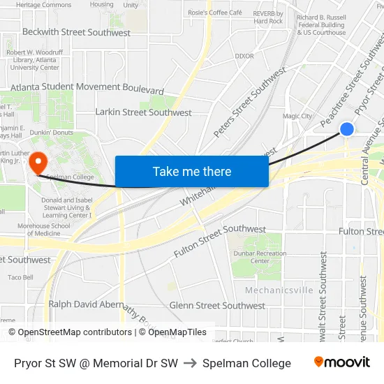 Pryor St SW @ Memorial Dr SW to Spelman College map