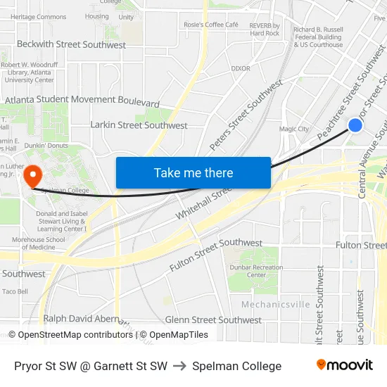 Pryor St SW @ Garnett St SW to Spelman College map