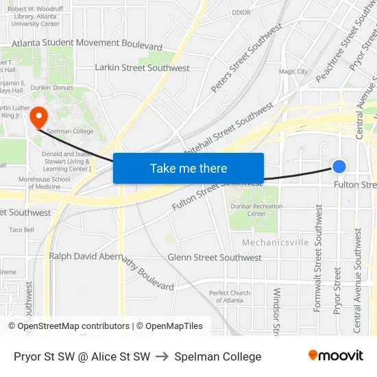Pryor St SW @ Alice St SW to Spelman College map