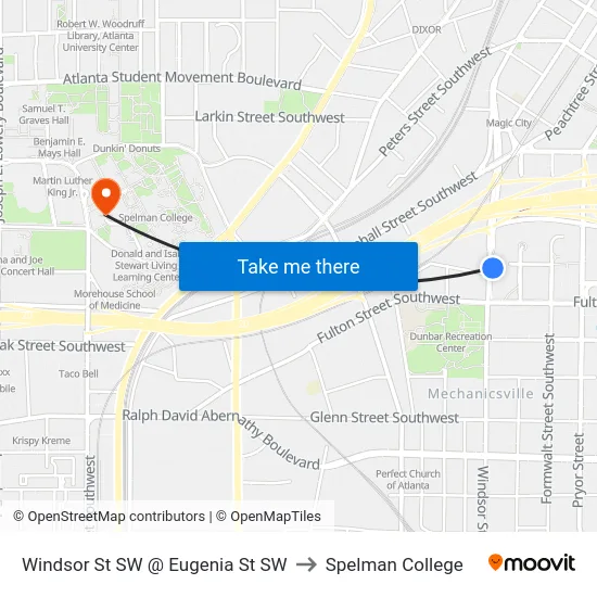 Windsor St SW @ Eugenia St SW to Spelman College map