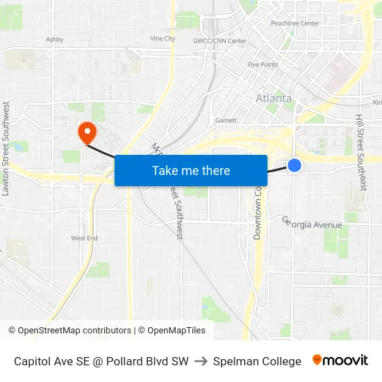 Capitol Ave SE @ Pollard Blvd SW to Spelman College map